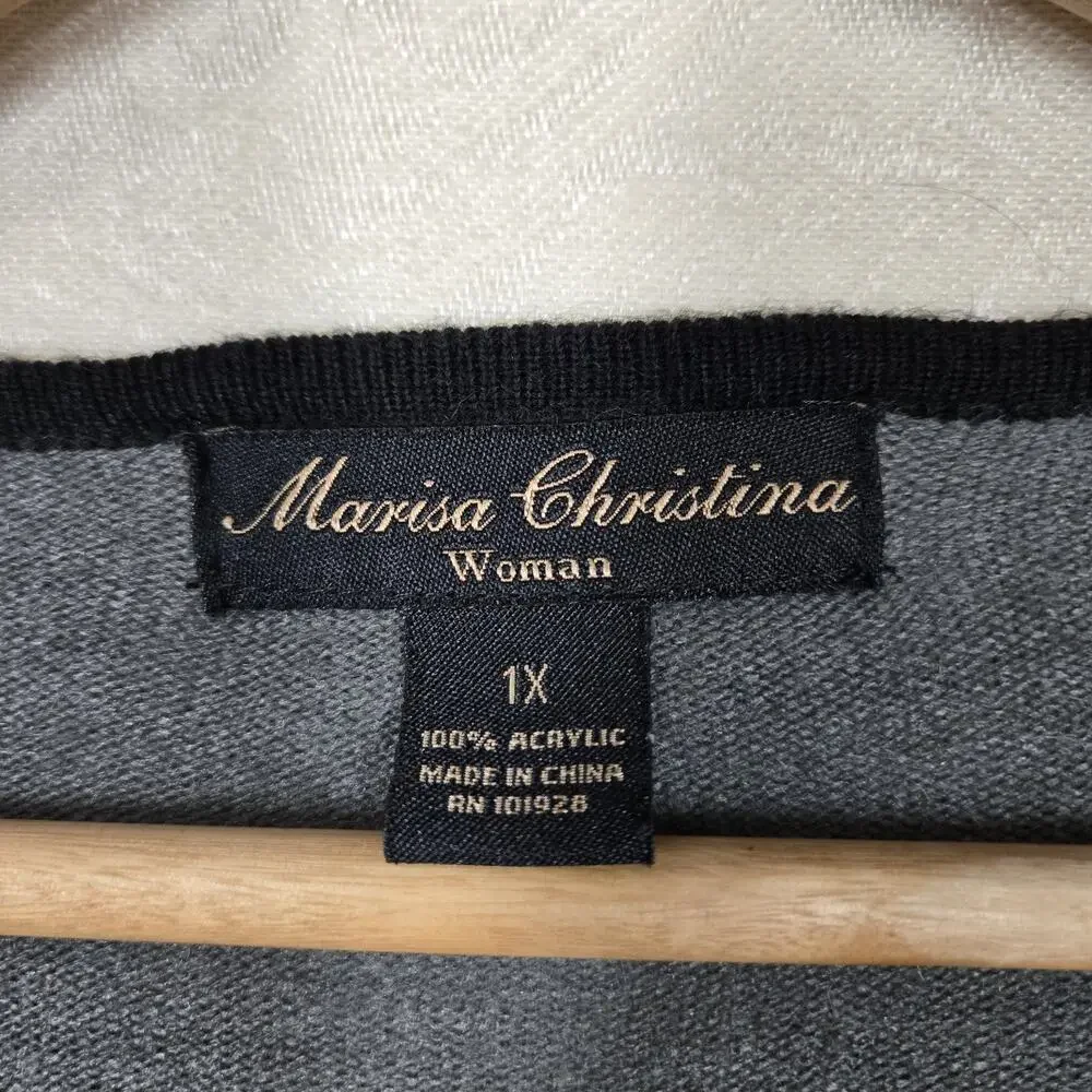 Marisa Christina Longline Cardigan Sweater sz 1X Gray Black Attached Tank Career